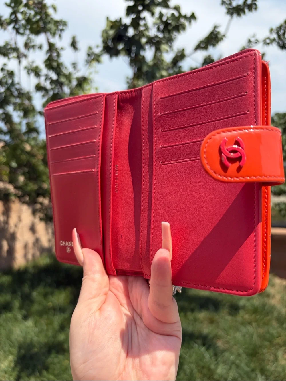 Chanel Orange Quilted Patent Leather CC French Wallet✨✨